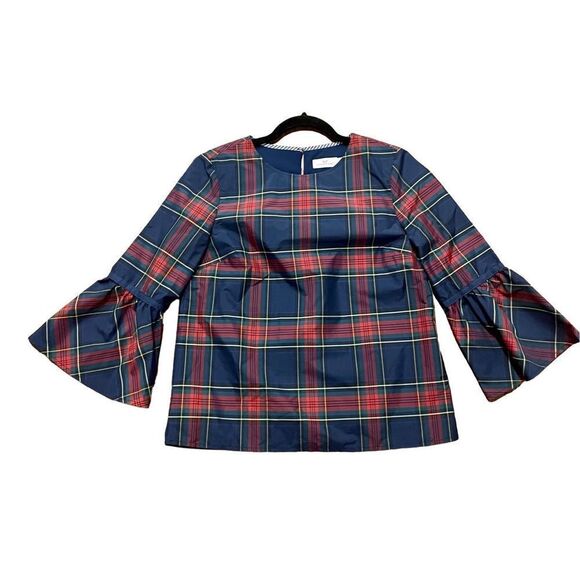 Vineyard Vines Tops - Vineyard Vines red green plaid bell sleeve blouse 2